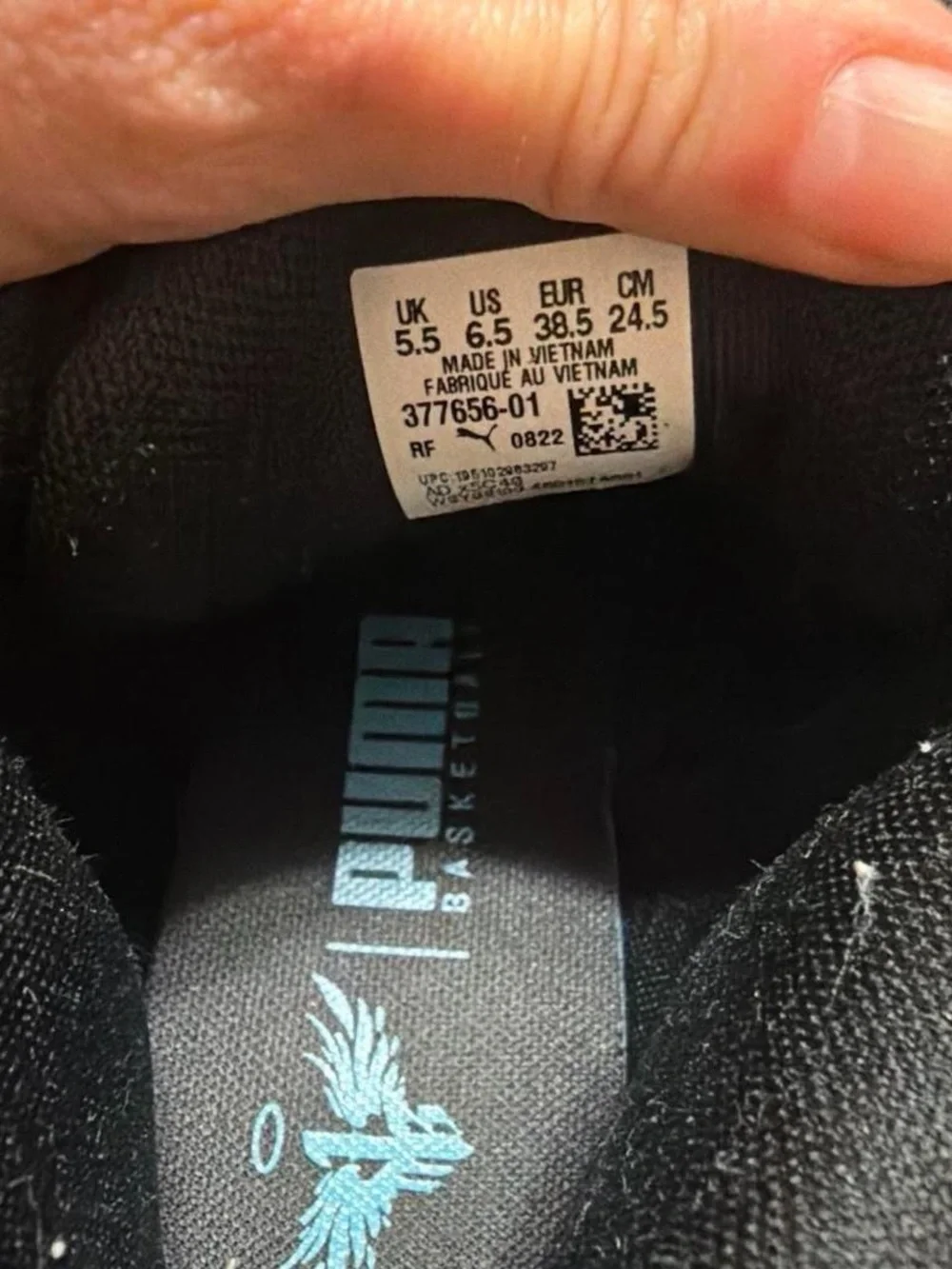 Puma Kids Black Sneakers with Blue Accents